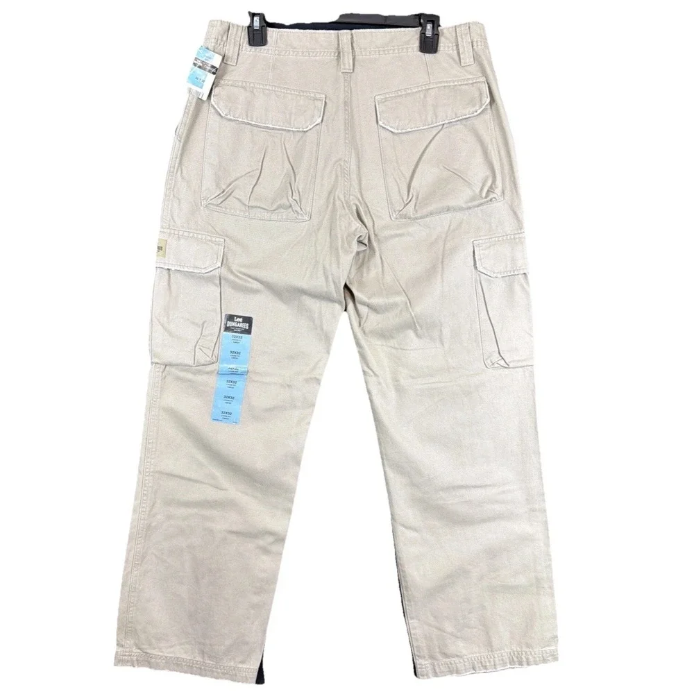 Lee Dungarees Cargo Pants Mens 32x32 Khaki Weathered Chinos Loose Fit Beige NEW